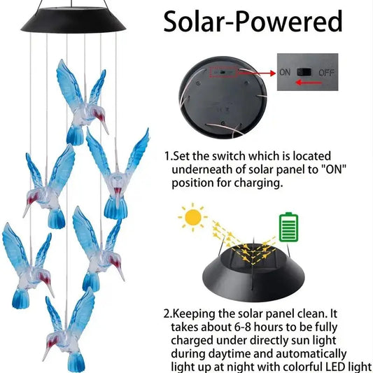 1 Set Blue Wind Chimes with Solar Power